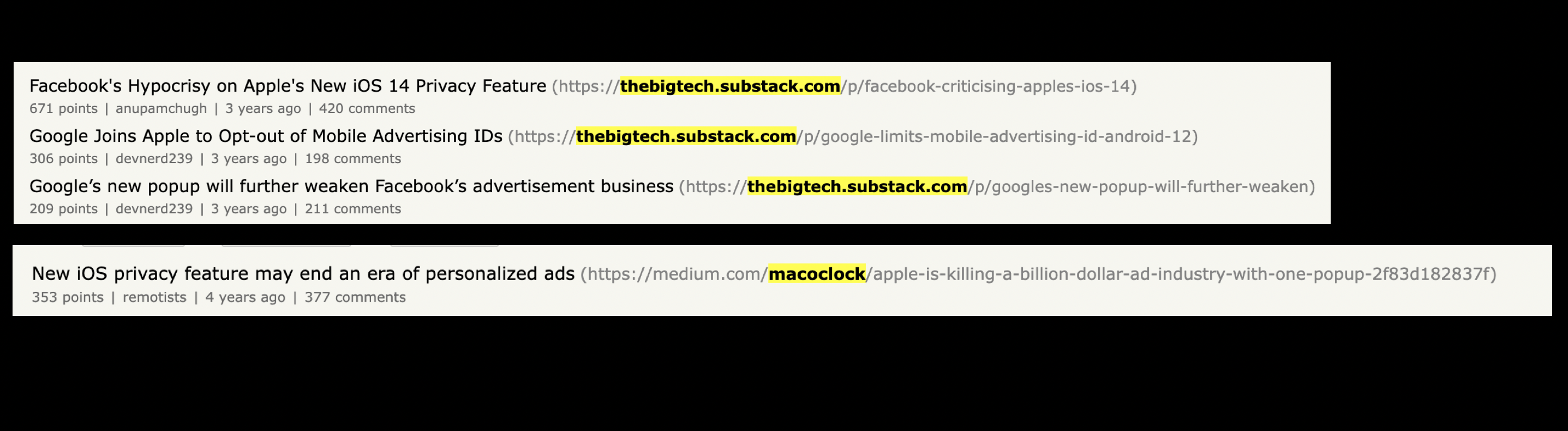 Articles on the Hacker News front page
