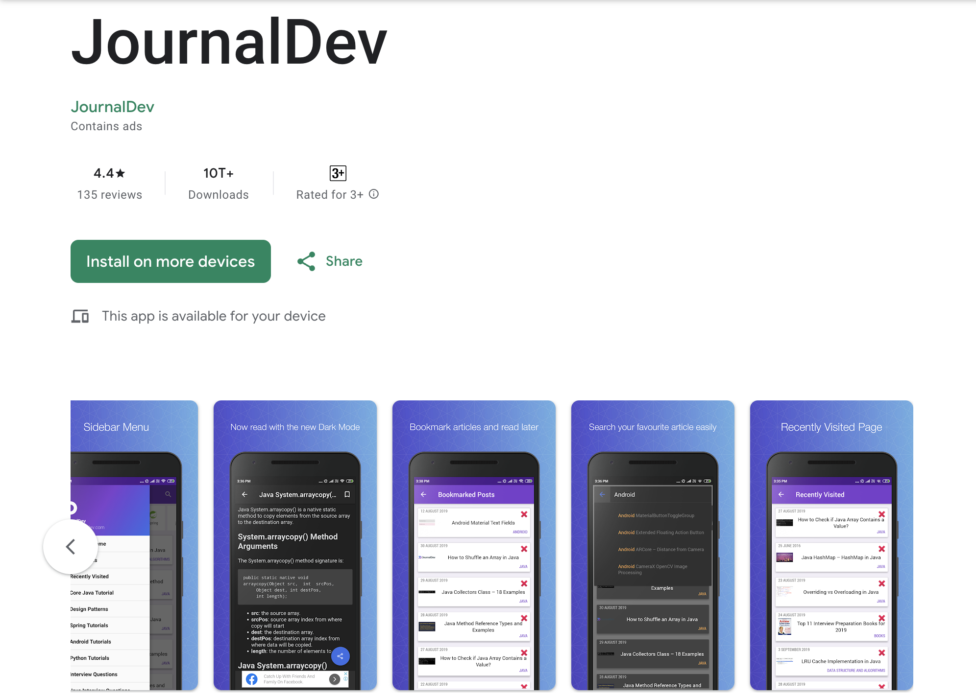 JournalDev app on the Play Store