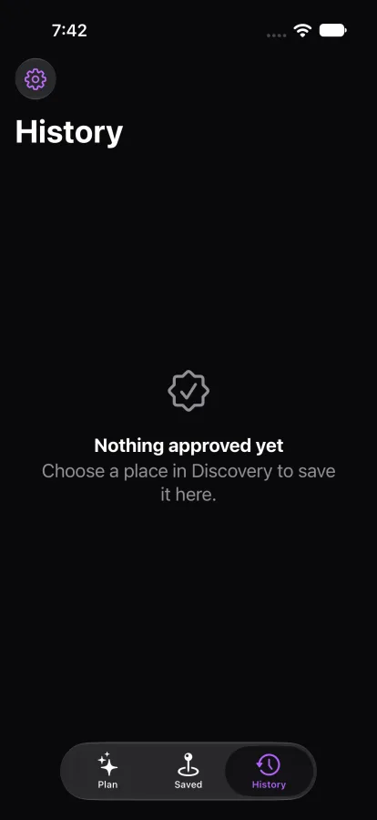 Orbits History tab, empty until a place is approved