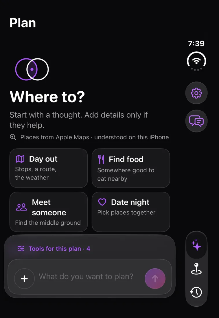 Orbits plan screen asking Where to?