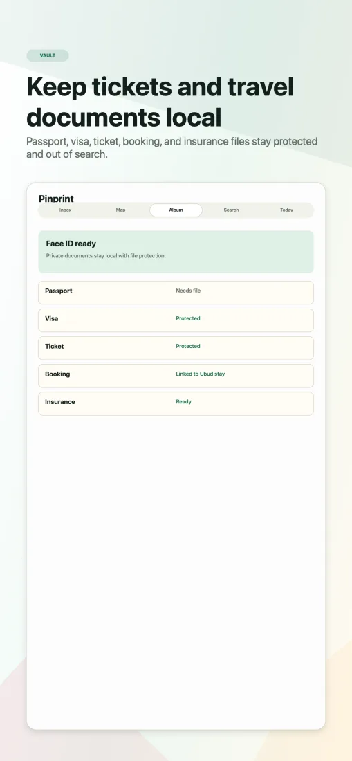 Pinprint App Store screenshot: Keep tickets and travel documents local