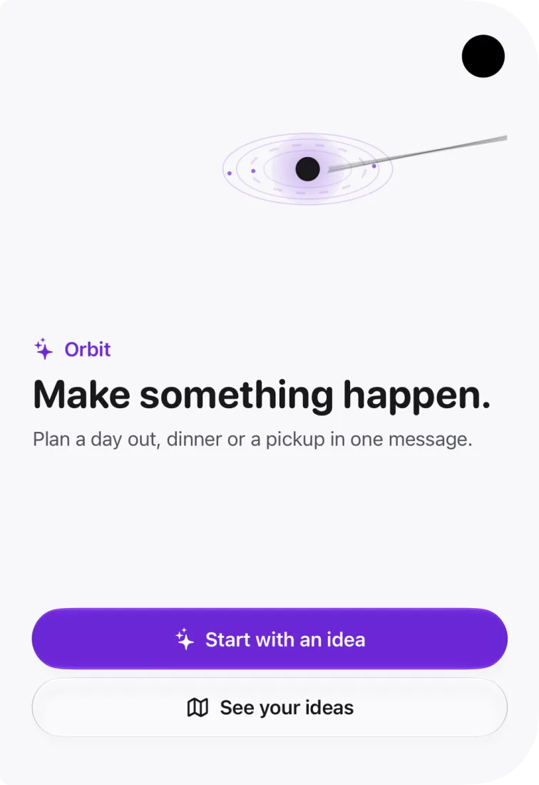 Xcode preview of the Orbits launch screen, Make something happen