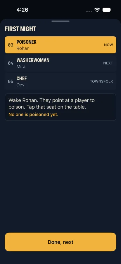 First night step that asks the host to tap a seat on the table