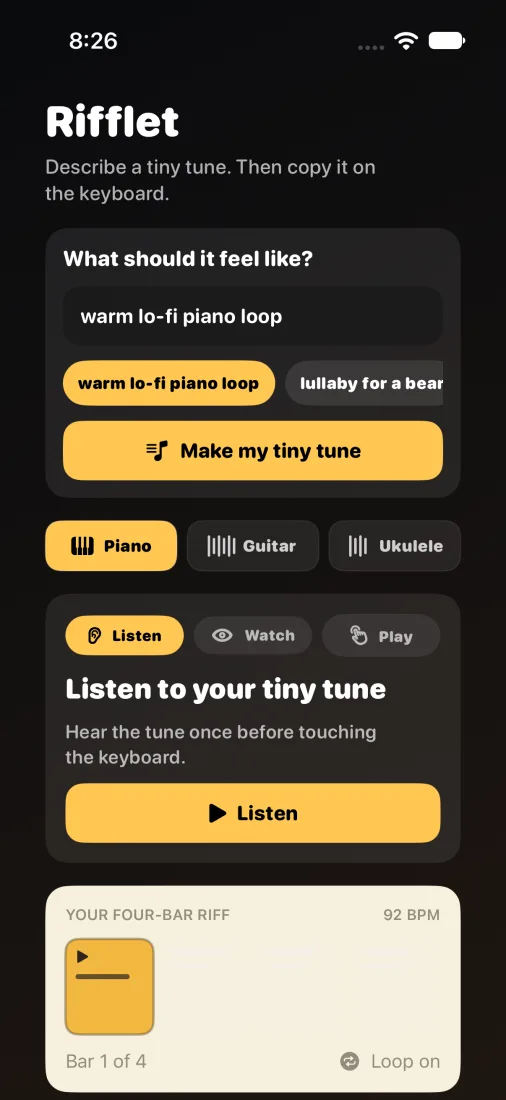 Rifflet's Make screen in dark mode